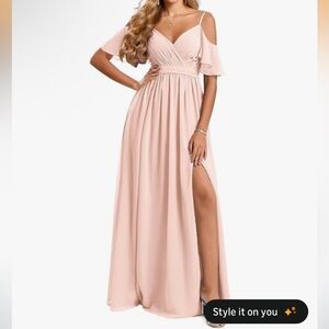 Elegant Blush Cold Shoulder Maxi Dress